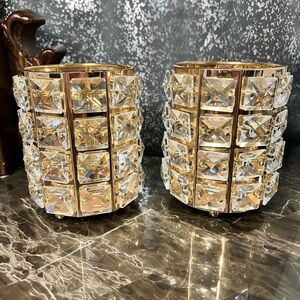 Makeup Brush Caddy/Holder - Set of 2 Round Gold-tone with Crystal Accents